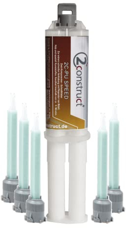 2Construct 2K PUR Speed Industriekleber Kunststoffkleber, 25g, 5min, Spritze mit 5 Mischdüsen