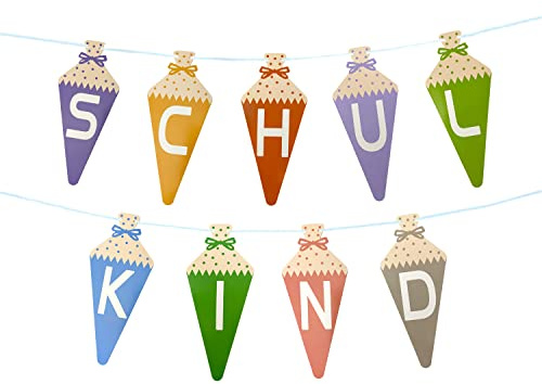 Oblique Unique® Zuckertüten-Girlande Schulkind 1,80 m – Bunte Einschulungsdeko für Jungen & Mädchen – Papier-Hängedeko zur Schuleinführung – Geschenkidee zum Schulanfang, Klassenzimmer