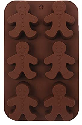Keepaty Moules à chocolat de Noël – Moule en silicone à 6 cavités en forme de bonhomme en pain d'épices pour chocolat, muffins, bonbons, cupcakes, fondant