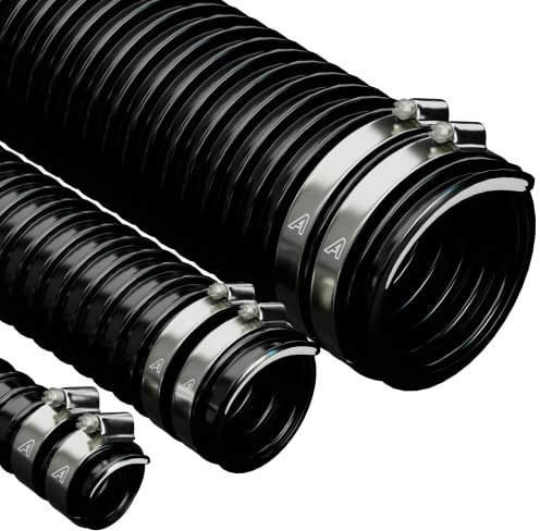 50mm (2) X 1 Metre Black Corrugated PVC Flexible Pond Hose with 2 Pipe Clips