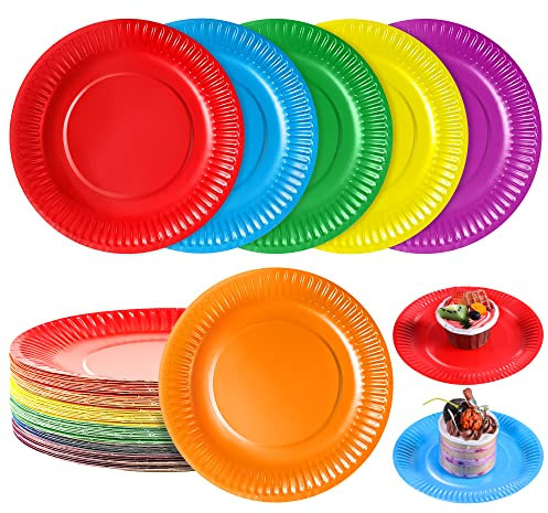 Aodaer Paper Plate Party Plates 60 Pcs 7 Inch for Dinner and Dessert,Colorful Paper Tableware for DIY Holiday Wedding Birthday Graduation Party Decorations,Multi-Color (6 Dark Colors)