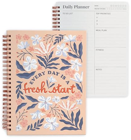 Rileys & Co Daily Planner (20 x 15 cm), Life Planner da 160 Pagine Non Datate, Agenda Motivazionale per Migliorare la Produttività, To Do List, Meal Prep, Appunti (Fresh Start)