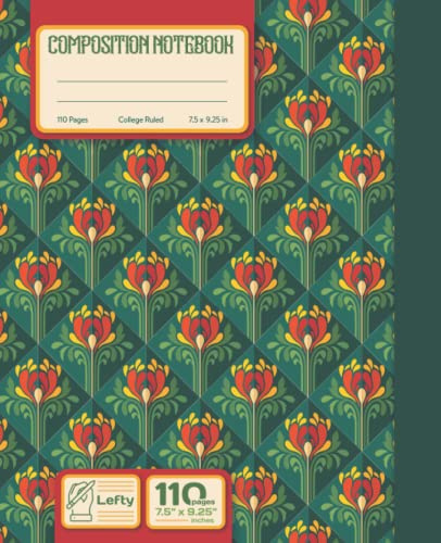 Left-Handed Notebook – the book's spine on the Right: Antique floral illustration/ Margin at the side of the bookbinding / 7.5x9.25 Inches/ College Ruled.