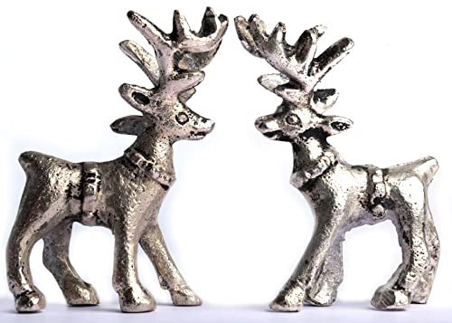 Wonder Care Standing Reindeer Figurines for Christmas Decorations, Home Decorations for Living Room, Christmas Table Decor & Decor for Shelves (Silver)