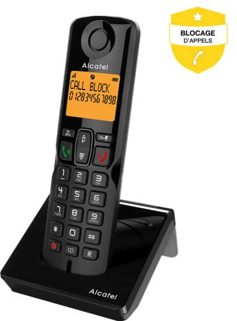 ALCATEL S280 - Telefono Fisso Cordless DECT - Design Compatto - Grande Display Retroilluminato - Vivavoce - Funzione Blocco Chiamate - Rubrica da 50 Contatti - Nero