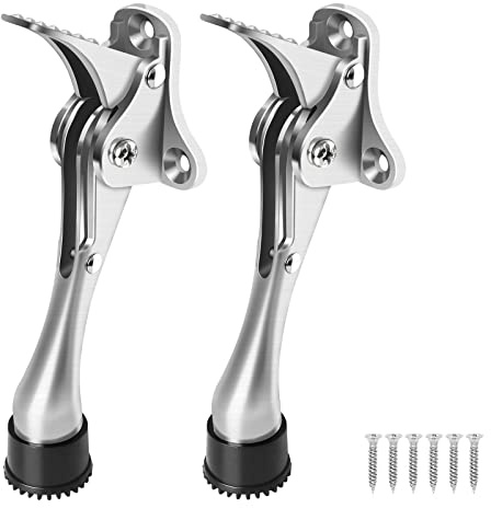 Kickdown Türstopper mit rutschfester Gummispitze, One-Touch, robuster Bodenhalter, verstellbarer Metall-Türstopper, 2 Stück, gebürstetes Nickel