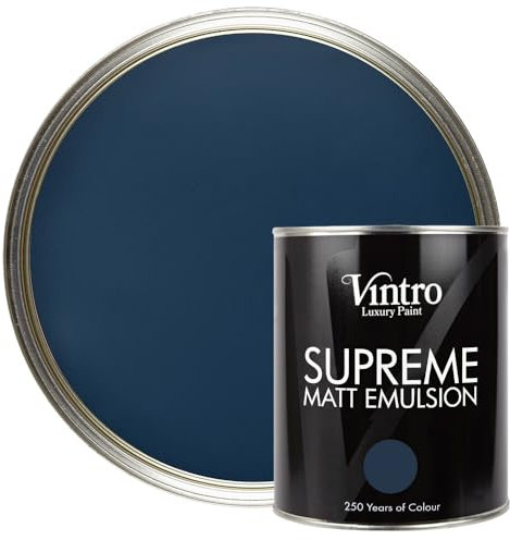 Vintro | Navy Blue | Luxury Matt Emulsion | Smooth Chalky Finish | Multi Surface Paint | for Walls, Ceilings, Wood and Metal | 1L (Picasso Blue - Navy Blue)