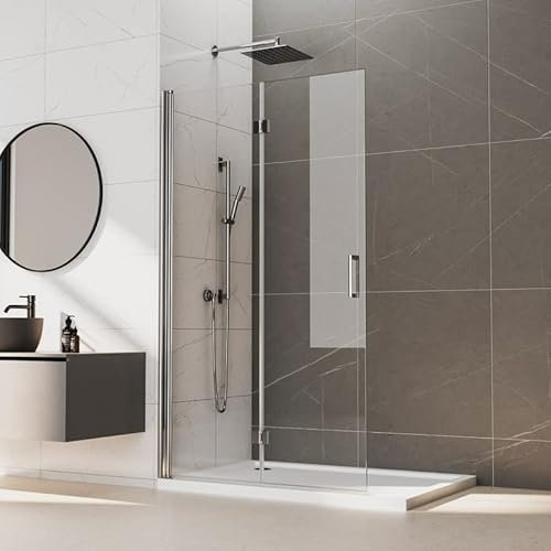 Duschwand Walk-In Dusche 66x195cm Falttür Glas Duschwand, Goezes Walk-in Duschabtrennung Duschtür Walk in Faltbar Duschtrennwand aus 6mm ESG Sicherheitsglas mit Nano beschichtung