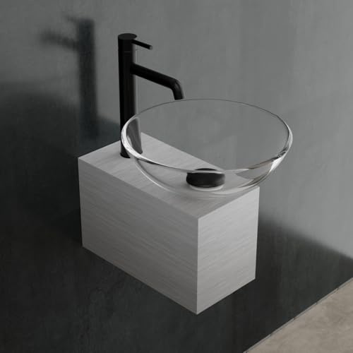Alpenberger Aufsatzwaschbecken Glas Waschschüssel auf Edelstahlkasten | Mini Waschbecken Rund für Kleine Bäder & Gäste-WC, Waschtisch Kleine Waschschale