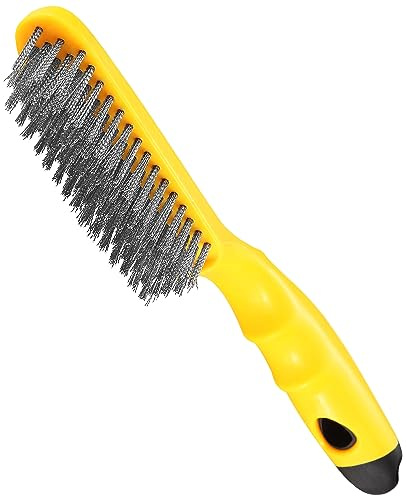 Chanharm Wire Scratch Brush Stainless Steel with 10.5 Curved Plastic Handle and 79 Bundles of Bristles, Heavy Duty for Dirt Rust Removal Before Welding, Dust Paint Scrubbing (LWH-SP-wb)