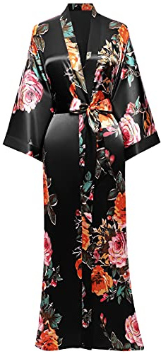 BABEYOND Kimono-morgonrock, för dam, lång pyjamas, satinkimono med bälte, one size