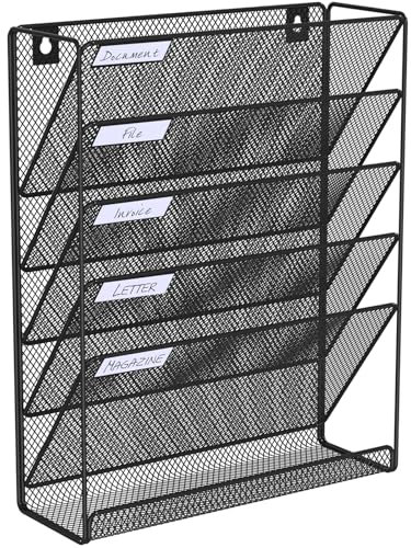 Hängemappe, Netzstoff, 6 Etagen, Wandordner, Organizer, Papier-Organizer, Wandhalterung für Büroorganisation und Aufbewahrungsregal im Heimbüro, Schwarz