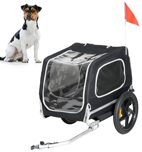 DlandHome Hundeanhänger Faltbarer und Modularer Haustierbuggy mit Vorderrad Reflektoren Faltbarer Fahrradständer aus Oxford-Gewebe, Tragkraft: 40 kg Schwarz