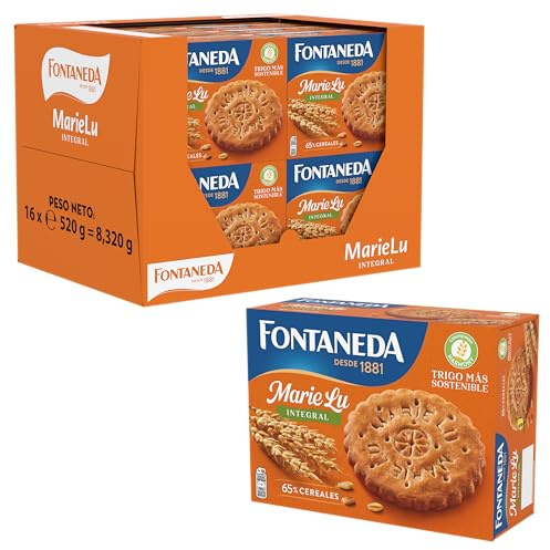 Fontaneda MarieLu Integral Galletas, 65% de Cereales, Fuente de Fibra, 16 Cajas de 520 g