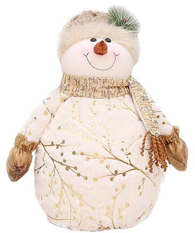 URMAGIC Christmas Plush Snowman Doll,15 Inch Cute Snowman Wearing a Xmas Hat and Scarf,Plush Snowman Tabletop Figurine, Christmas Table Decorations,Snowmen Ornament for Fireplace Desktop (D)