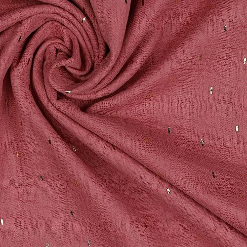 Musselin | Double Gauze | mit Glitzerstreifen | ab 0,5 m | Meterware (mauve-gold)