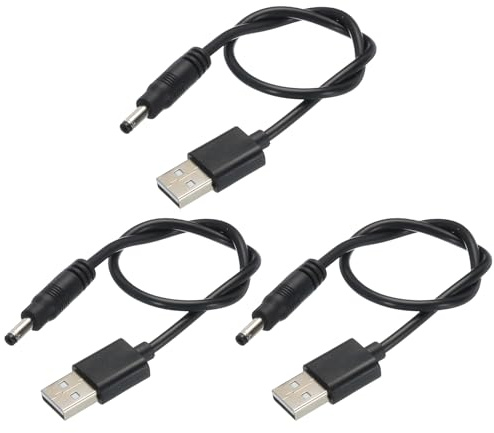 sourcing map USB to DC Power Cable 0.3 M USB to DC 4.0mm x 1.7mm 5v Power Cord Black for Mini Fan Camera Mobile Phone Tablet Devices 3 Pcs