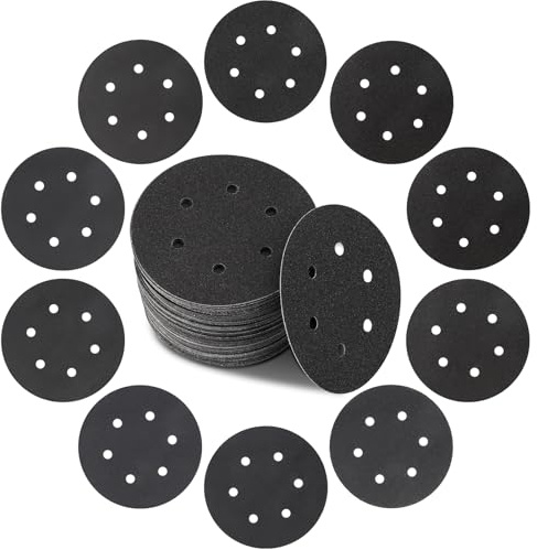 STEBRUAM 50 Stück Schleifpapier 150mm Klett 60-400 Körnung für Exzenter | 6 Loch 6 Zoll Profi Nass und Trocken Schleifscheiben,Siliciumcarbid Schleifpad für Metall und Farbe