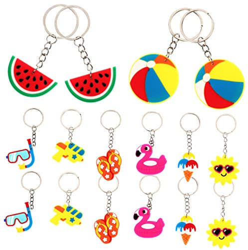 WOONEKY 16Stücke Sommer Schlüsselanhänger Tropische Hawaiianische Dekoration Schlüsselringe mit Strandmotiven Hängende Anhänger für Taschen und Schlüsselbund für Sommerpartys und Geschenkideen