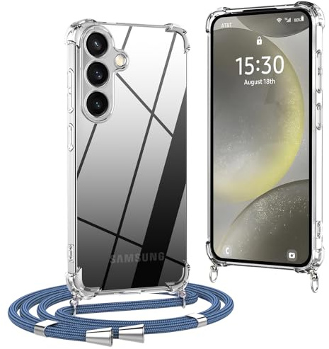 OLEPHY Handykette für Samsung Galaxy S24 5G Hülle mit Band, Blau | Necklace Hülle mit Band, Handyhülle zum Umhängen, Soft Transparent Case mit Kordel, Stoßfeste Schutzhülle,
