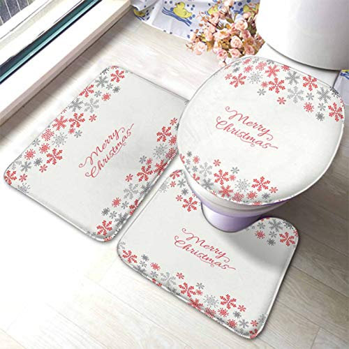 rutschfeste 3 Badteppich Set Frohe Weihnachten Kleine Blume Klaren Hintergrund Badgarnitur Badematten Weiche Wasserabsorbierend Teppich, Für Badewanne, Badezimmer