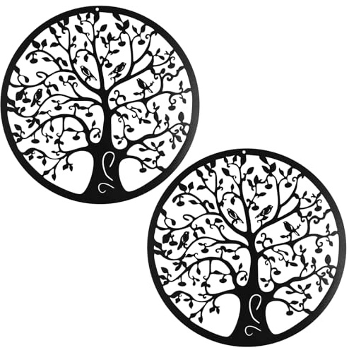 MUKLEI 2 PCS 30 x 30cm Metal Tree of Life Wall Art Decor, Black Tree of Life Wall Art for Indoor Outdoor Garden Home Decoration
