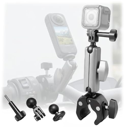 Action Cam Halterung Motorrad: Fahrradhalterung Aluminium Action Kamera Halterung mit Dual 360° Drehbare Kugelkopf 1/4–20 Gewinde für GoPro Hero 12 11 10 9 8 7 6 5 D-JI Osmotion Insta-360 X1 Go3 Go2