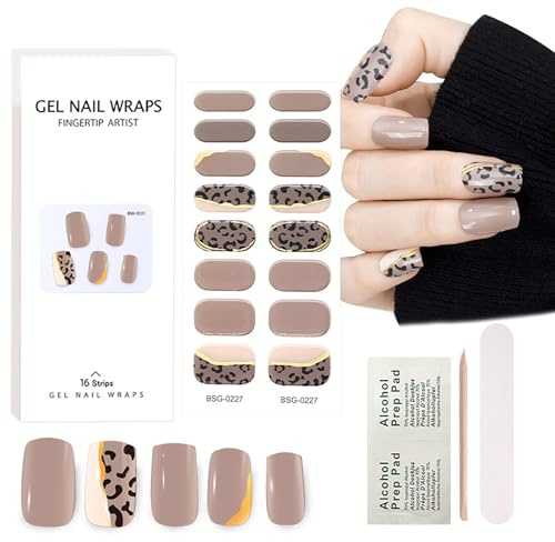 Joyeee Ongles en Gel UV Semi Durci, 16pcs Ongles Gel UV Autocollants Adhesif, Gel Nail Stickers Bande Gel Ongle UV Professionnelle Longue Durée Avec Lime à Ongles, Nail Art pour Femme Fille