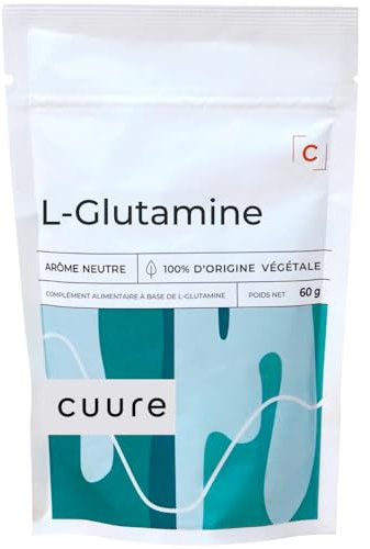 L-Glutamine - CUURE - Acide Aminé en Poudre [60g] - 100% Pure - Récupération Sport - Hautement Biodisponible - 30 Jours - Saveur Neutre - Fabriqué en France