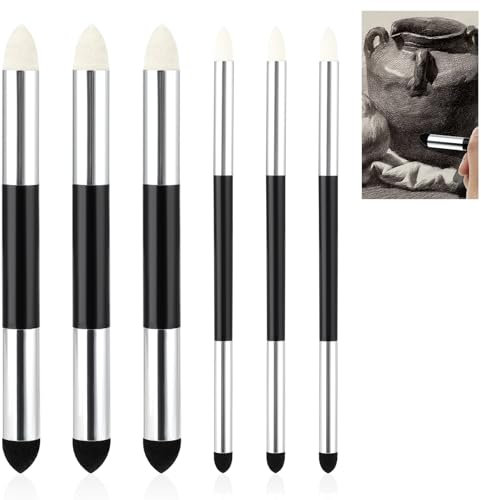 6 Stück Radierstift Papierwischer Set Zeichnen Zubehör Schwamm Skizzen Zeichnen Radierstifte Auswaschbare Pastell Mischstifte mit Doppelkopf zum Malen von Glanzlichtern Schatten Details