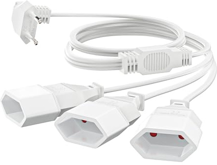 VIEVRE Verlängerungskabel Flachstecker 2M, 3 in 1 Eurostecker Verlängerung, 90° Verlängerung, Stromkabel Flach 250V/2,5A, Verlängerungskabel Flach für TV PC Computer Monitor