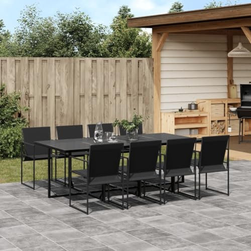 Homgoday Set da pranzo per giardino 9 pezzi textilene nero, sedia seduta poltrona tavolo cucina esterno terrazza patio balcone mobili tipo 2