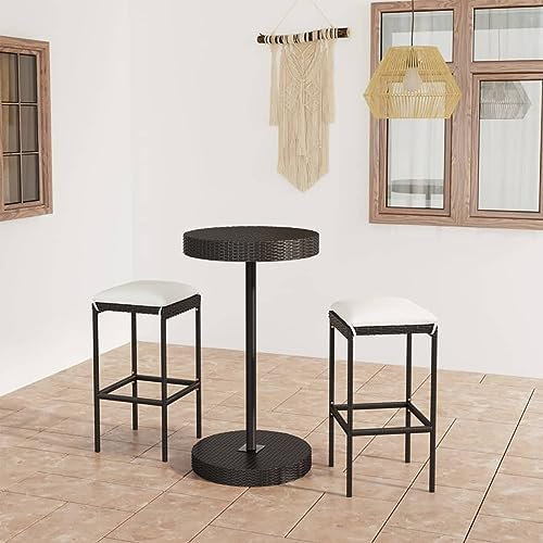 Xichuzi 3-TLG. Gartenbar-Set mit Kissen, Bistro-Set, Gartenset Tisch Und Stühle, Balkontisch, Balkon Möbel Für Kleinen Balkon, Terrassenmöbel, Bistrotisch, Gartentisch, Poly Rattan Schwarz