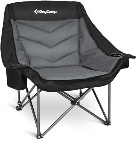 KingCamp Oversized XL Camping Chair, Heavy Duty 500lbs Folding Couch for Adults, Padded Large Comfortable Sofa Seat with Cooler Bag Cup Holder for Outdoor Sports Fishing Patio Lawn, Black/Grey