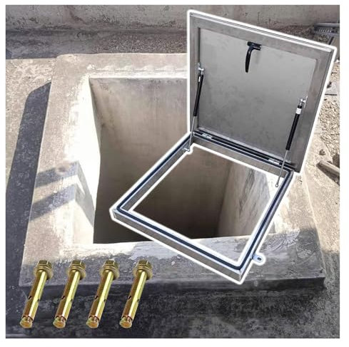 ZJKXJH 39 37 35 33 31 29 27 25 23 21 19 Inch Roof Escape Hatch Lid, 304 Stainless Steel Commercial Attic Exit Cover/Basement Vent Door, with Pneumatic-hydraulic Support Rods(LXW-90x65cm/35.4x25.6in)