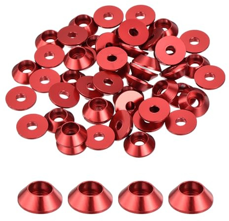 QUARKZMAN Rondelle a Cono M2.5, Guarnizioni in Alluminio Anodizzato per Vite RC/FPV/PC/Drone/Accessori Meccanici, Confezione da 50 (Rosso)