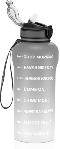ETDW Gourde de 2 l avec paille, anti-fuite, passe au lave-vaisselle, bouteille d'eau motivante de 2 litres avec marqueur de temps, pour yoga, école, camping, enfants