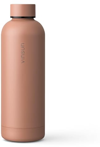 Vinsun Thermoflasche nude 500ml - auslaufsicher, Kohlensäure geeignet - Edelstahl, doppelwandig isoliert - Wasserflasche Sport, Outdoor, Schule, Gym