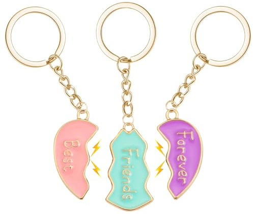 Best Friend Keyring for 3 Girls, 3 PCS Heart Matching Friendship Keyring Magnetic Bff Best Friend Keychains Meaningful Birthday Christmas Graduation Gifts for Best Friend (Pink, Green, Purple)