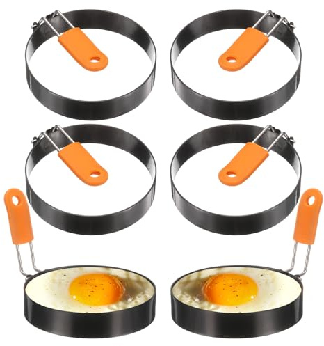 QUARKZMAN 6Pcs Anillos Para Huevos 4 Anillo Para Cocinar Pancakes | Acero Inoxidable, Antiadherente, Con Mango De Silicona, Para Plancha Huevos Sandwich Omelets Desayuno