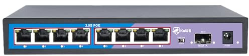 KuWFi 2,5 G PoE LAN-omkopplare med 8 Gigabit PoE-portar, 1 Gigabit SFP-port, Vlan, ohanterad nätverksbrytare för IP-kamera, NAS, server, WiFi 6 AP, fläktlös, snabb dataöverföring, stationär