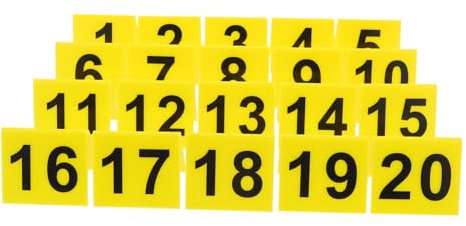 SOIMISS Acrylic Double-Sided Table Number Markers 1-20, Reusable Restaurant Table Signs, Yellow Background Black Numbers, 5.5x6.3cm, Multi-Function Evidence and Scene Markers for Dining and Event Use