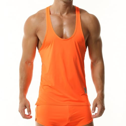 TADUANO Herren-Tank-Top, Y-Rücken, Fitnessstudio, Workout, ärmellos, Muskel-Stringer-T-Shirts, Orange, L