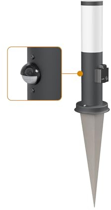 ledscom.de Pollerleuchte PORU Sensor mit Erdspieß für außen, 38cm, anthrazit 1xE27 max.15W Steckdose
