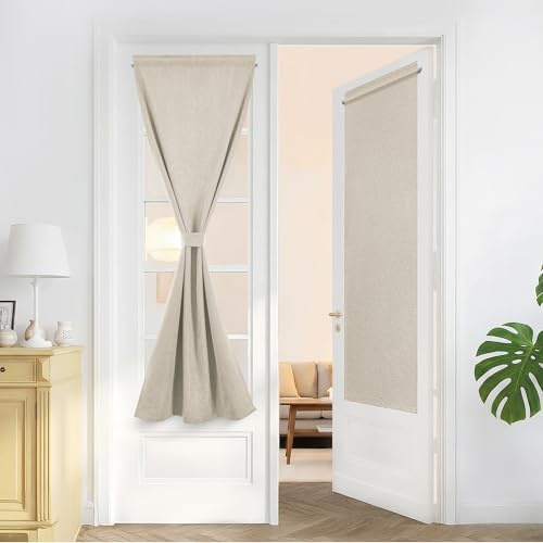 Deconovo Tende Oscuranti 100% con Tasca per Asta – Set di 2 Pannelli, Tende per Interni a Vetro Finestra, 70x150 cm, Beige, per Cucina, Bagno, Camera e Ufficio