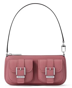 Michael Kors Zoe Small Convertible Pouchette, Silver-Tone Hardware/Pebbled Leather/Rosewood
