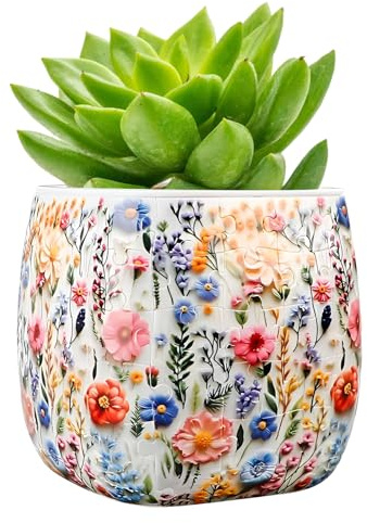 Bpyhebe 3D Puzzle Planter, 96 Pieces Puzzle Vase, Home Decor Small Flower Pots with Drainage for Indoor Cactus, Succulents Pot, Creative Puzzle Lovers Gift, Balcony Desk Office Floral Ornament, 11cm