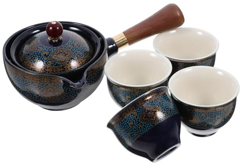 HOMOBABE Juego De Té Chino Azul y Blanco Fu De Cerámica 360° Filtro, Tetera Portátil y 4 Tazas Hogar, Oficina y Picnic, Suministros Tradicionales Para Servir Té En Estilo Chino