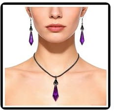 Faruodis Kristall Vampir Leder Halskette Ohrringe Sets Gothic Fledermaus Wachs Seil Choker Halskette Kette Kette Schmuck Sets für Damen Frauen (Lila)
