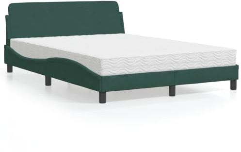 Mandloder Säng med madrass, mörkgrön, 120 x 200 cm, sammetsöverdrag, vågformdesign, komfortskummadrass H2/H3, för vilsam sömn